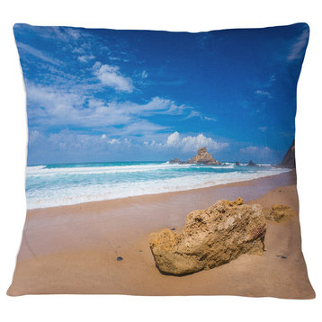 Huge Brown Rock in Atlantic Seashore Seascape Throw Pillow, 16"x16"