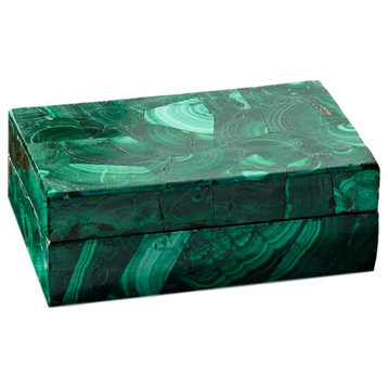 Solid Malachite Semi Precious Stone Box, Green 7" Gem Decorative Jewelry