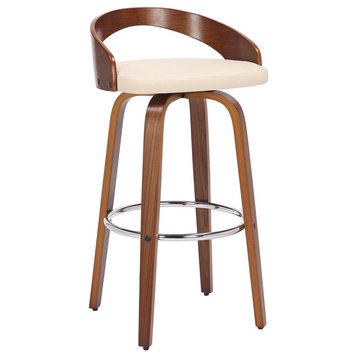 Sonia 26 Counter Height Swivel Cream Faux Leather and Walnut Wood Bar Stool