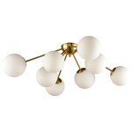 moose.lighting - Bartolini Brass Sputnik Globe Chandelier - 8 Light - Being dressed in an electroplated brass finish, the ceiling light energizes your interior with a touch of brightness. Crafted from impurity-free hand-blown opaque opal glass, its glass shades of varying sizes offer sleek sphere silhouette.