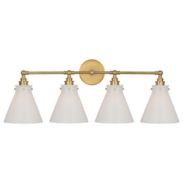 Parkington 32" Four Light Bath Bar in Antique-Burnished Brass with White Glass