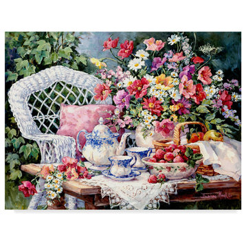 Barbara Mock 'Tea And Strawberries' Canvas Art