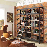 Headway Pine Wood and Iron Bookshelf, Brown