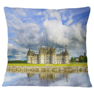 Chateau De Chambord Castle and Reflection Seashore Throw Pillow, 18"x18"