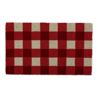 Heavy Duty Coir Black Bear Buffalo Plaid Welcome Entry Porch Door Mat Rug -   Log Cabin Decor