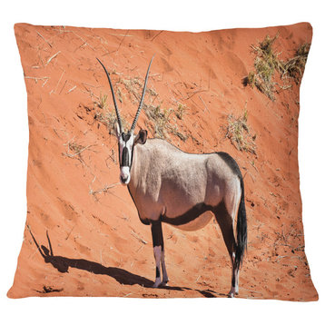 Large Oryx in Bright Namib Desert Animal Throw Pillow, 18"x18"