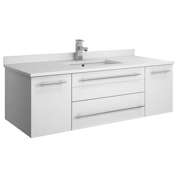 Fresca Lucera 48" Wall Hung Undermount Sink Solid Wood Bathroom Cabinet in White