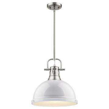 Duncan 1-Light Pendant With Rod, Pewter, White Shade