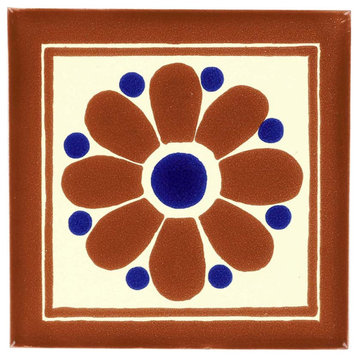 Handmade Tierra y Fuego Ceramic Tile, Daisy Terra Cotta, Set of 9