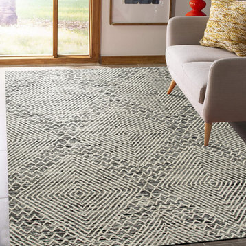 Handwoven Wool Black Contemporary Geometric Punja Killim Rug, 4'x6'