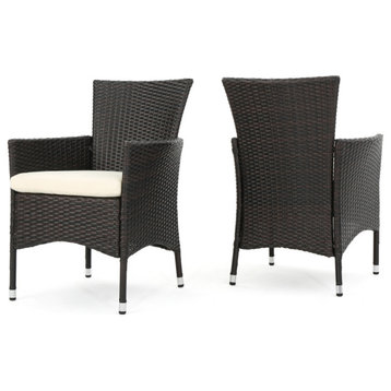 GDF Studio Clementine Outdoor Multibrown PE Wicker Dining Chairs, Set of 2