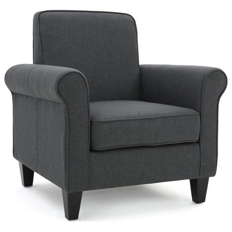 Dark Grey Traditional Accent Chair with Rolled Arms and Tapered Legs