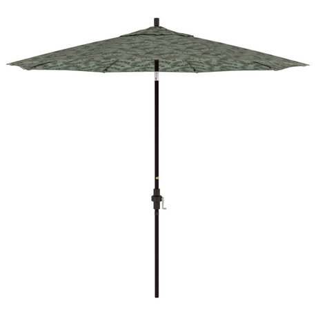 9' Patio Umbrella Bronze Pole Fiberglass Ribs Collar Tilt Pacific Premium, Palm Hunter