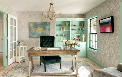 Contemporary Home Office Features Green Desk, HGTV Faces of Design