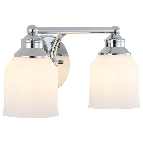 Lydia Iron/Frosted Glass Farmhouse Cottage LED Vanity, 2-Light