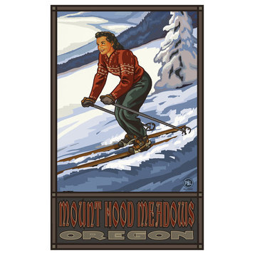 Paul A. Lanquist Mount Hood Meadows Downhill Skier Girl Art Print, 24"x36"