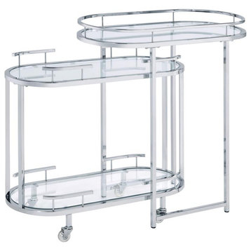 ACME Piffo Glass Top Storage Serving Cart and Bar Table in Clear and Chrome