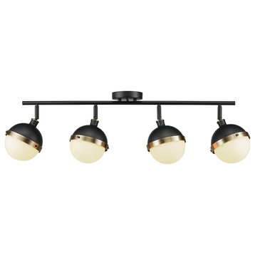 4-Light Matte Black Track Lighting with Frosted Glass Shades