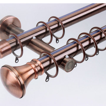 QYR09 1-1/8" Hayward Red Bronze Steel Curtain Rod Set With Ball And Square Finia