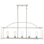 Savoy House Lighting - Palladian 5 Light Island Light, Polished Nickel - Generous in scale, the Palladian Collection offers a streamlined aesthetic and an open cage that comfortably covers a wide area without looking heavy. With an adjustable height from 16" to 70" and measuring 38" long x 12" wide, this linear chandelier in a polished nickel finish provides ample illumination over a dining table or island from five 60-watt Edison-base bulbs.