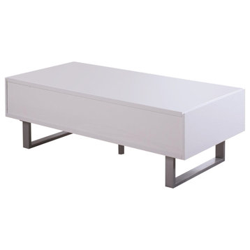 Benzara BM184966 Contemporary Storage Coffee Table with Metallic Base,White