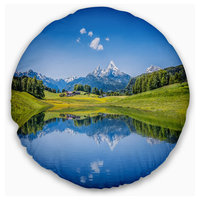 Summer with Clear Mountain Lake Landscape Printed Throw Pillow, 16" Round