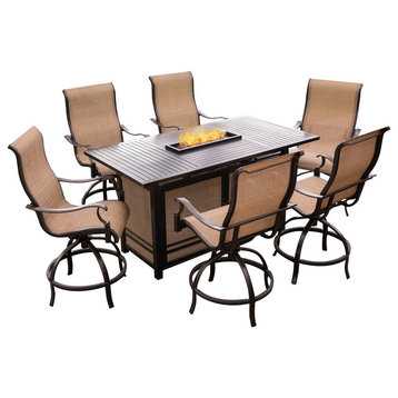 Monaco 7-Piece High-Dining Set With Swivel Rockers and 30,000 BTU Fire Pit Table