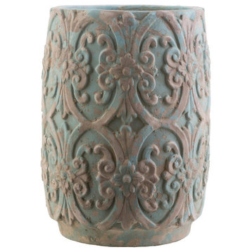 Zephra Small Decorative Pot by Surya, Teal/Camel