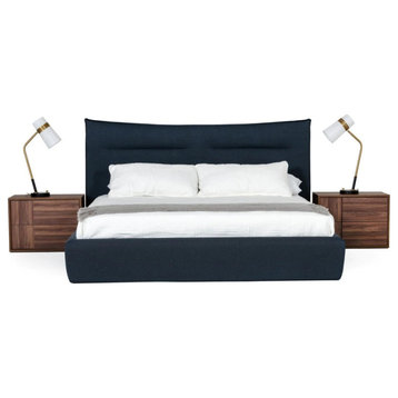 Madge Italian Modern Dark Blue Upholstered Bed, Queen