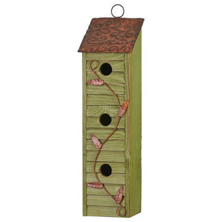 18" Wood Birdhouse Window-Blinds Distressed Solid Wood Cottages Bird House