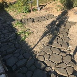 Back yard, fence, stone path - Outdoor Products