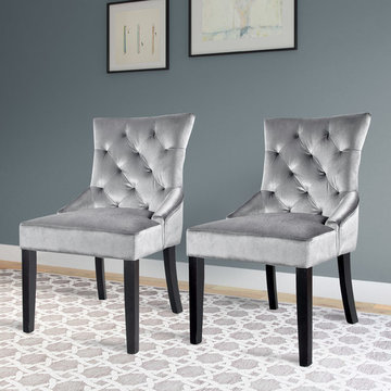 Antonio Accent Chair, Soft Grey Velvet, Set of 2