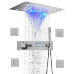 FONTANASHOWERS - Led Waterfall Rainfall Shower System, Body Jets and Hand Shower, Brushed Nickel - This New Versatile Rainfall Led Shower System Will Change Your Modern Bathroom. The Shower Head Can Be Flush Mounted or Exposed, Providing a Wide Radius of Balanced Jetted Body Sprays to Every Inch of Your Skin and Removing Daily Fatigue. A Full-Body Shower with Four Body Jets cleans and relaxes tired muscles. You'll feel the rain on your skin with our custom rain showers. You Can Bring the Message into Your Own Home with Their Whirlpool Bathtubs. With this shower system, you will be able to shower quickly. This is suitable for use both at home and in public restrooms such as hotels and restaurants.