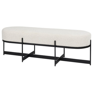 Amelia Cream Boucle Fabric Seat w/ Black Metal Base Upholstered Bench