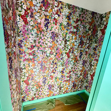 Bold Floral Wallpaper Installation in Closet Space