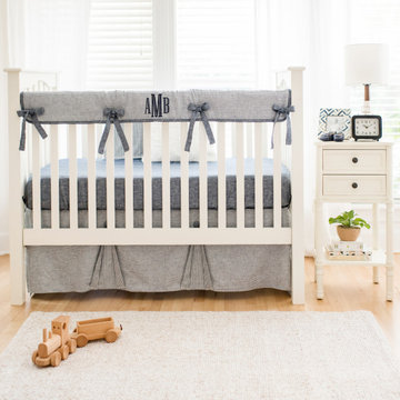 Washed Linen in Indigo Stripe Baby Bedding