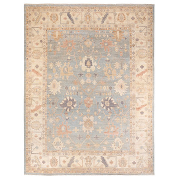 Oushak, One-of-a-Kind Hand-Knotted Area Rug Light Blue, 9' 1 x 12' 0