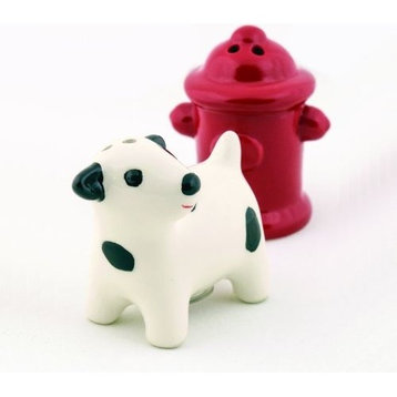 Dog And Fire Hydrant Ceramic Salt & Pepper Shakers