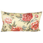 Studio Design Interiors - Jardin Amarillo Kidney 90/10 Duck Insert Pillow With Cover, 12x22 - This beautiful pillow starts with a woven damask field in butter yellow as a background for stunning vibrant flowers in deep red orange and white and green. Finished perfectly with a rich red textured woven back. So pretty.