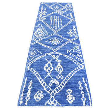 Denim Blue Boujaad Moroccan Berber Design Wool Hand Knotted Runner 2'10"x9'8"