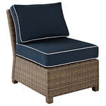 Crosley - Bradenton Outdoor Wicker Sectional Center Chair With Navy Cushions - Create the ultimate in outdoor entertaining with Crosley's Bradenton Collection. This elegantly designed all-weather wicker sectional is the perfect addition to your environment. Bradenton provides the utmost in flexibility with its modular design that allows you to easily add sections as needed to fit any space. The finely crafted deep seating collection features intricately woven wicker over durable steel frames, and UV/Fade resistant cushions providing comfort, style and durability.