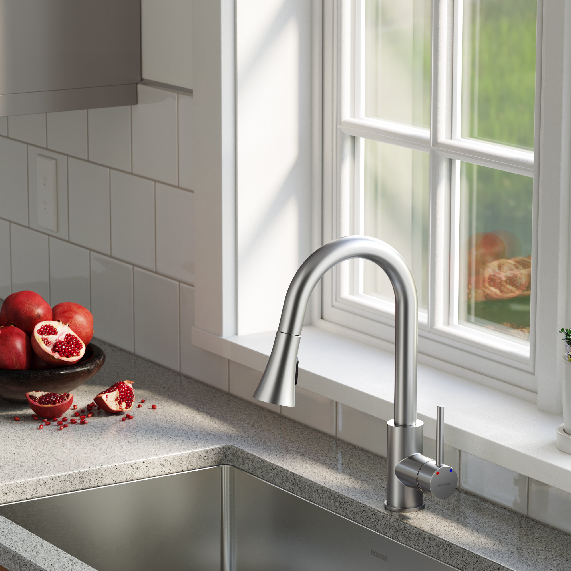 Karran 1-Handle Pull-Down Kitchen Faucet With Soap Dispenser, Stainless Steel