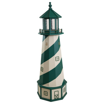 Outdoor Deluxe Wood and Poly Lumber Lighthouse Lawn Ornament, Green and Beige, 66 Inch, Standard Electric Light