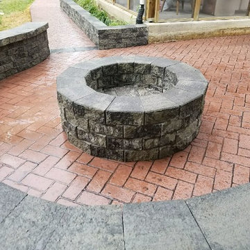 W-Stamped Concrete Patio, Walkway, Block Wall and Block Fire-Pit