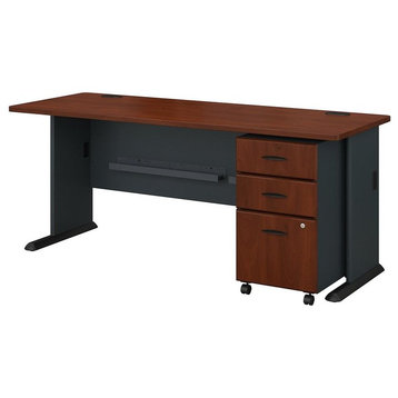Series A 72" Desk With Mobile File Cabinet, Hansen Cherry, Galaxy