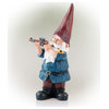 12" Tall Outdoor Hunting Garden Gnome with Blue Shirt Yard Statue, Multicolor