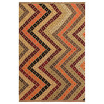 Bareens Designer Rugs - Modern Turkish Kilim Reyna Hand-Woven Wool Rug - 5'5'' x 6'10'' - Elevate the elegance of your home with this stunning hand-woven tribal Kilim wool rug. Meticulously crafted on a loom by the Nomad Turkman people using hand-spun wool and 100% natural vegetable dyes, these rugs are recognized for their repetitive geometric patterns, incorporating naturalistic floral and traditional designs. The contemporary fashion palette results in bold, sharp patterns that are incredibly versatile, as the pattern is the same on both sides. These reversible rugs feature a lighter shade on one side and brighter colors on the other, providing versatility according to preference. These unique rugs are made by knotting short strands of different colors onto the warps and securing them by tightly pressing the wefts. The designs are created by interweaving the various colored wefts and warps. Kilims are known for their exceptional durability and versatility, making them truly unique rugs.  Product Details    Rug Size: 5'5'' x 6'10''  Material: 100% Wool  Style: Kilim, Flat Weave, Dhurrie, Turkish, Southwestern, Rustic, Tribal  Colors: Tan, Beige, Red, Black  Weave Type: Hand-Woven, Handmade  Pile Height: Less than 0.25 inch