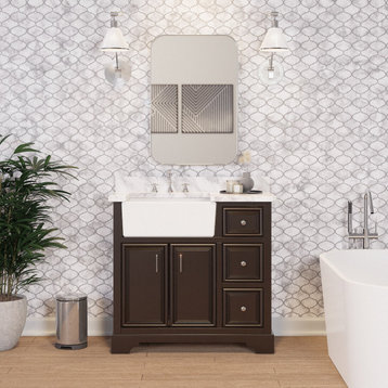 Zelda 36" Bathroom Vanity, Base: Chocolate, Top: Carrara Marble