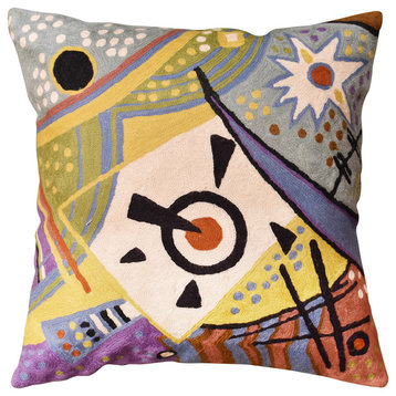 Kandinsky Cosmic III Decorative Pillow Cover Handembroidered Wool 18x18"