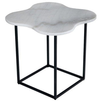 Modrest Aleidy Square Metal & Marble End Table in Black/White Finish